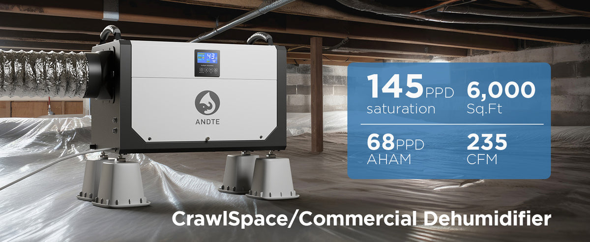 ANDTE 145 Pints Crawl Space Dehumidifier for Basement, Commercial Dehumidifier with Drainage Hose,