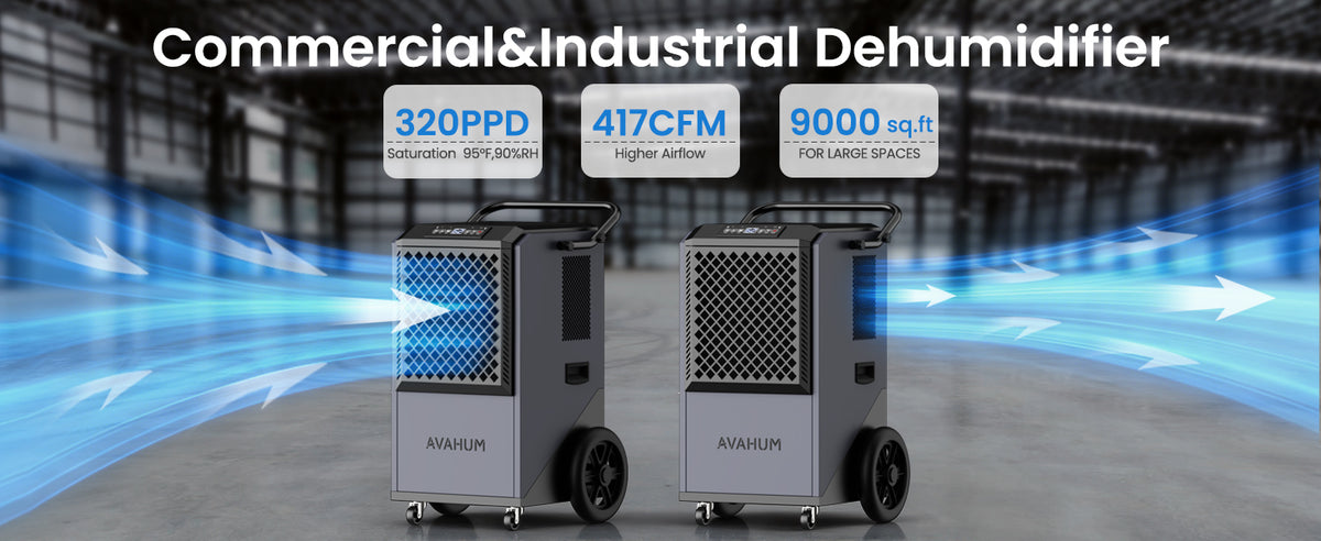 AVAHUM 320 Pints Commercial Dehumidifier with Pump for Basements 9000 sq.ft Large Commercial-Grade Dehumidifiers with Drain Hose for Industrial Spaces,Job Sites