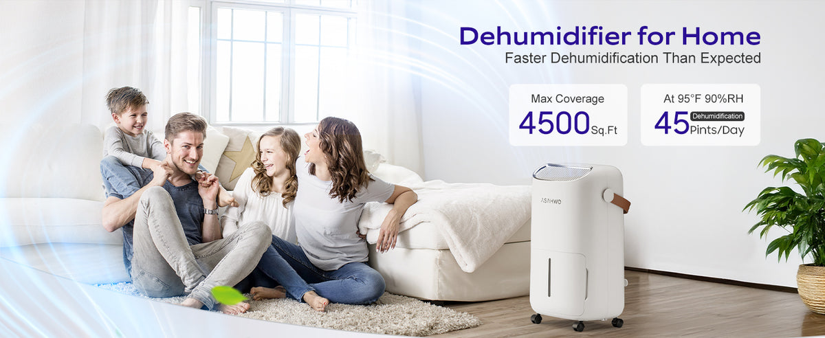 ASAHWO 45Pints Energy Star Dehumidifier for Basement, 4500 Sq.Ft Home Dehumidifier Large Room Dehumidifiers with Drain Hose for Bathroom Living room, Smart Humidity Control, Touch Control Panel