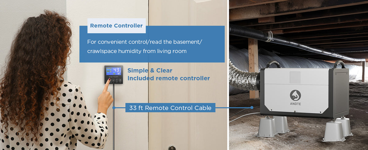 ANDTE 145 Pints Crawl Space Dehumidifier for Basement, Commercial Dehumidifier with Drainage Hose,