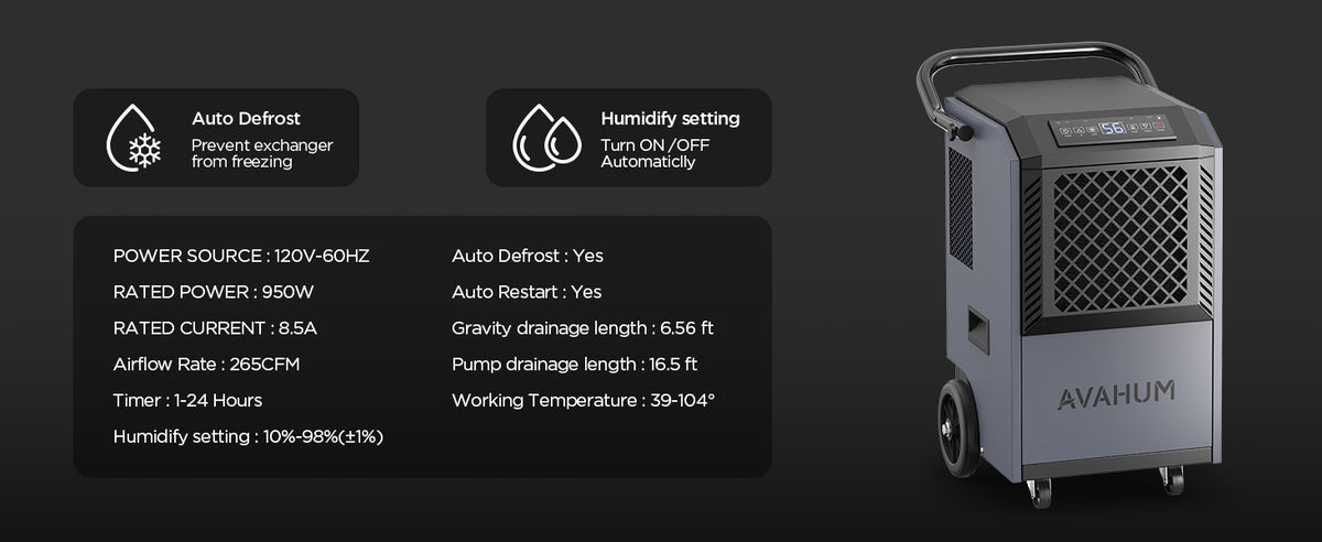 AVAHUM 160 Pints Commercial Dehumidifier With Pump for Basement,Large Dehumidifier for Basement With Drain Hose,Timer and 4 Wheels,Industrial Dehumidifiers for Flood Repair,Drying Basement,Warehouse and Factory