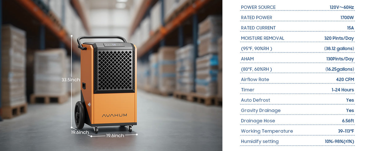 AVAHUM Commercial Dehumidifier for Basements,305 Pint, 9000 sqft Large Spaces,38 Gallon/Day.Commercial Grade Dehumidifiers for Industrial,24H Timer,Continuous Dehumidification,Auto defrost.