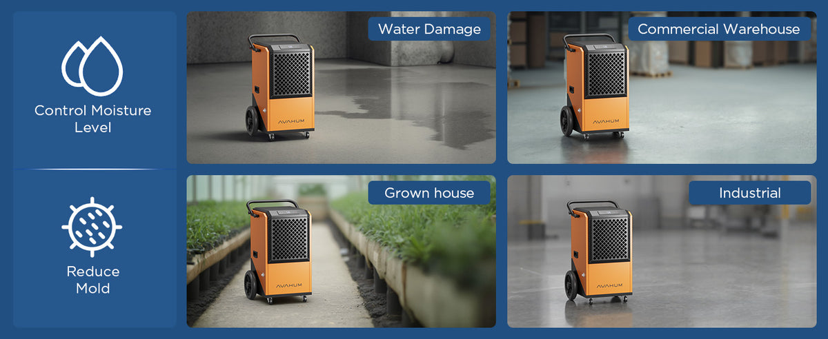 AVAHUM Commercial Dehumidifier for Basements,305 Pint, 9000 sqft Large Spaces,38 Gallon/Day.Commercial Grade Dehumidifiers for Industrial,24H Timer,Continuous Dehumidification,Auto defrost.