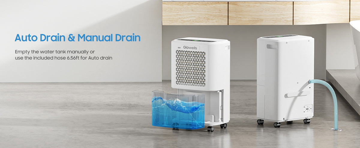 Glowells 2500 Sq.Ft Dehumidifiers for Home Basement with Drain Hose, 34 Pints Large Room Dehumidifier Portable with Smart Humidity Control, 3 Opeartion Modes for RV, Bathroom, Bedroom
