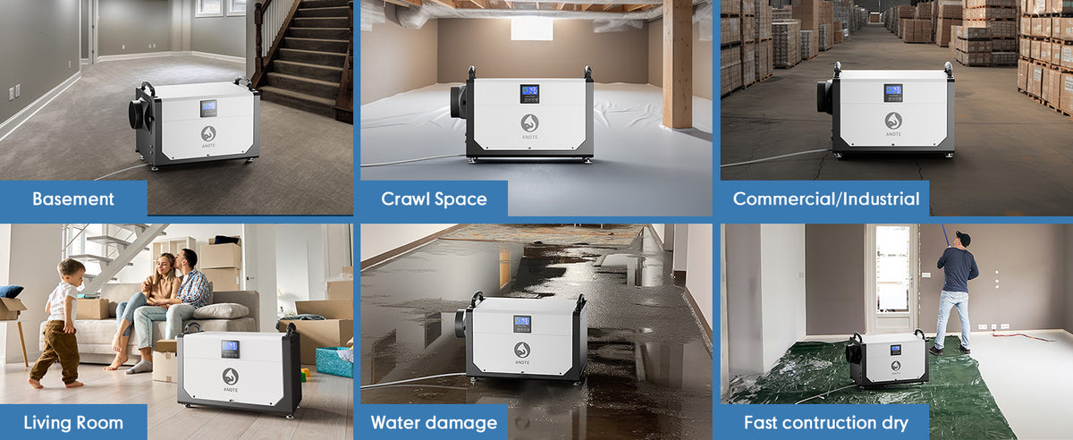 ANDTE 145 Pints Crawl Space Dehumidifier for Basement, Commercial Dehumidifier with Drainage Hose,