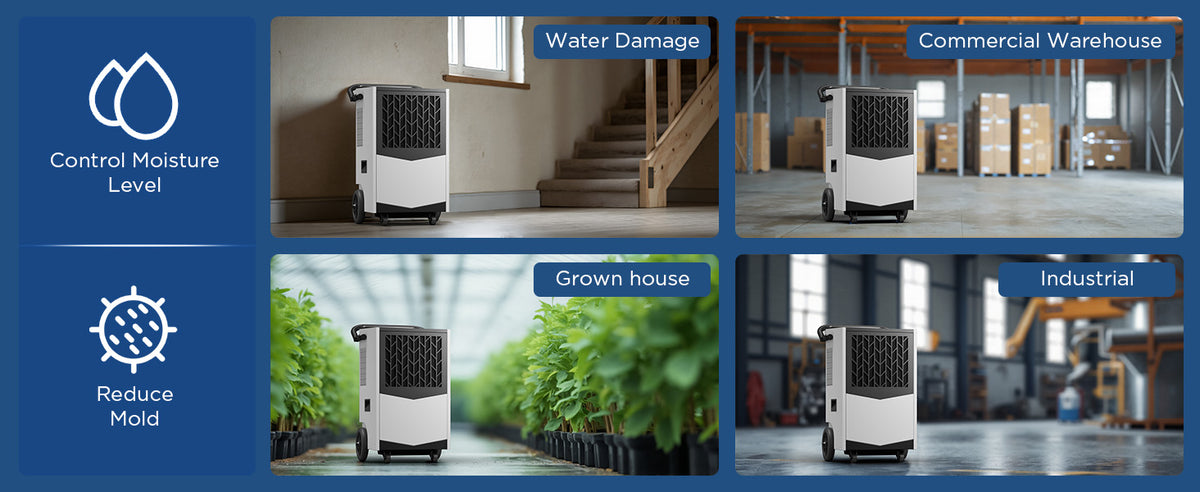 AVAHUM Commercial Dehumidifier, 160 Pints Large Dehumidifier with Pump Drain Hose, Up to 7,500 sq. ft, for Crawl Space, Basement, Warehouse, Water Damage Restoration, Job Sites