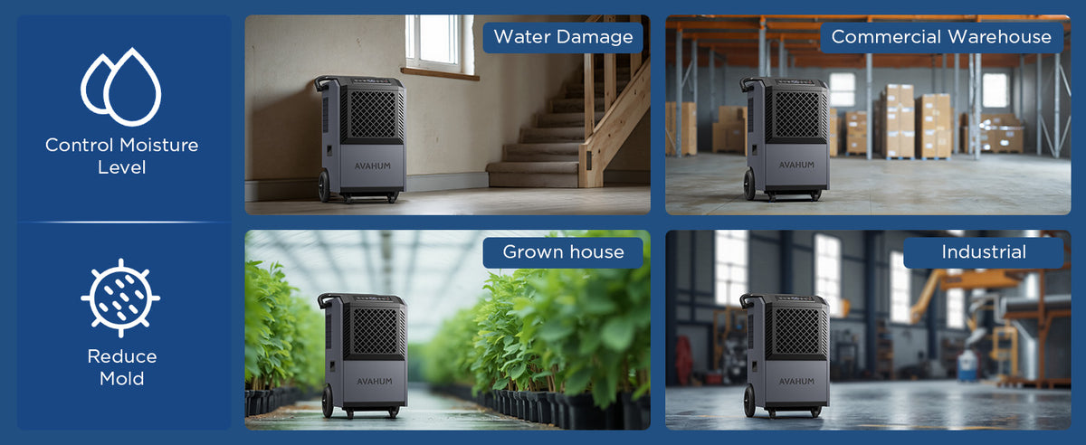 AVAHUM 160 Pints Commercial Dehumidifier With Pump for Basement,Large Dehumidifier for Basement With Drain Hose,Timer and 4 Wheels,Industrial Dehumidifiers for Flood Repair,Drying Basement,Warehouse and Factory