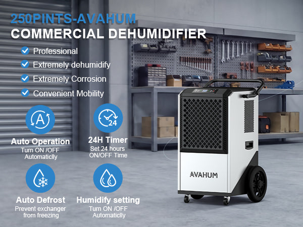 AVAHUM 250 Pints Commercial Dehumidifier with Drain Hose, Dehumidifier for Basement, 1-Year Warranty