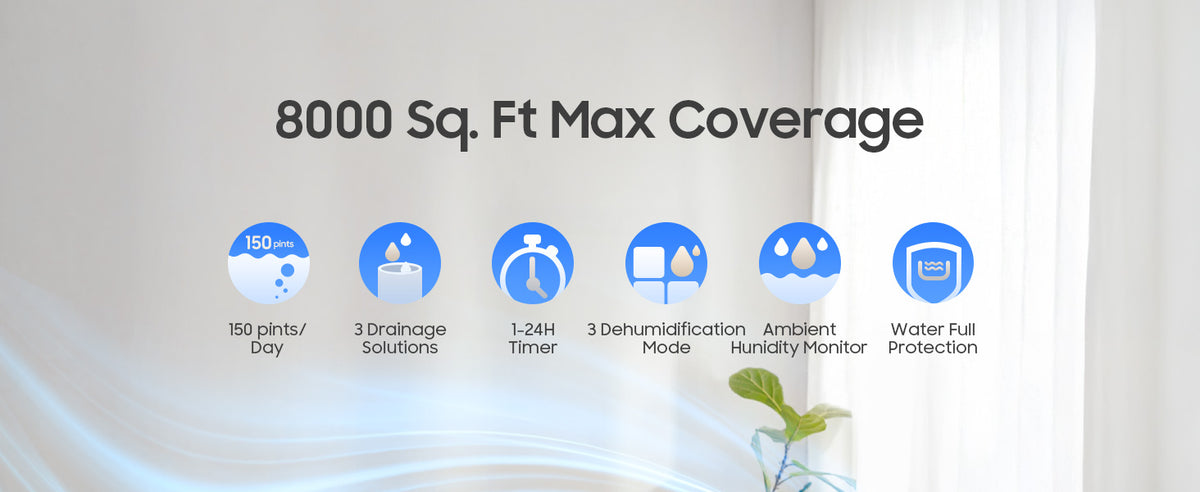150 Pints Dehumidifiers with Pump with Drainage Hose for Home Large Room for Bathroom for Basement Covers up to 8000 Sq.Ft