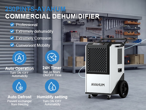 AVAHUM 250 Pints Commercial Dehumidifier with Pump, Industrial Dehumidifier for Basements, Garages, and Flood Restoration