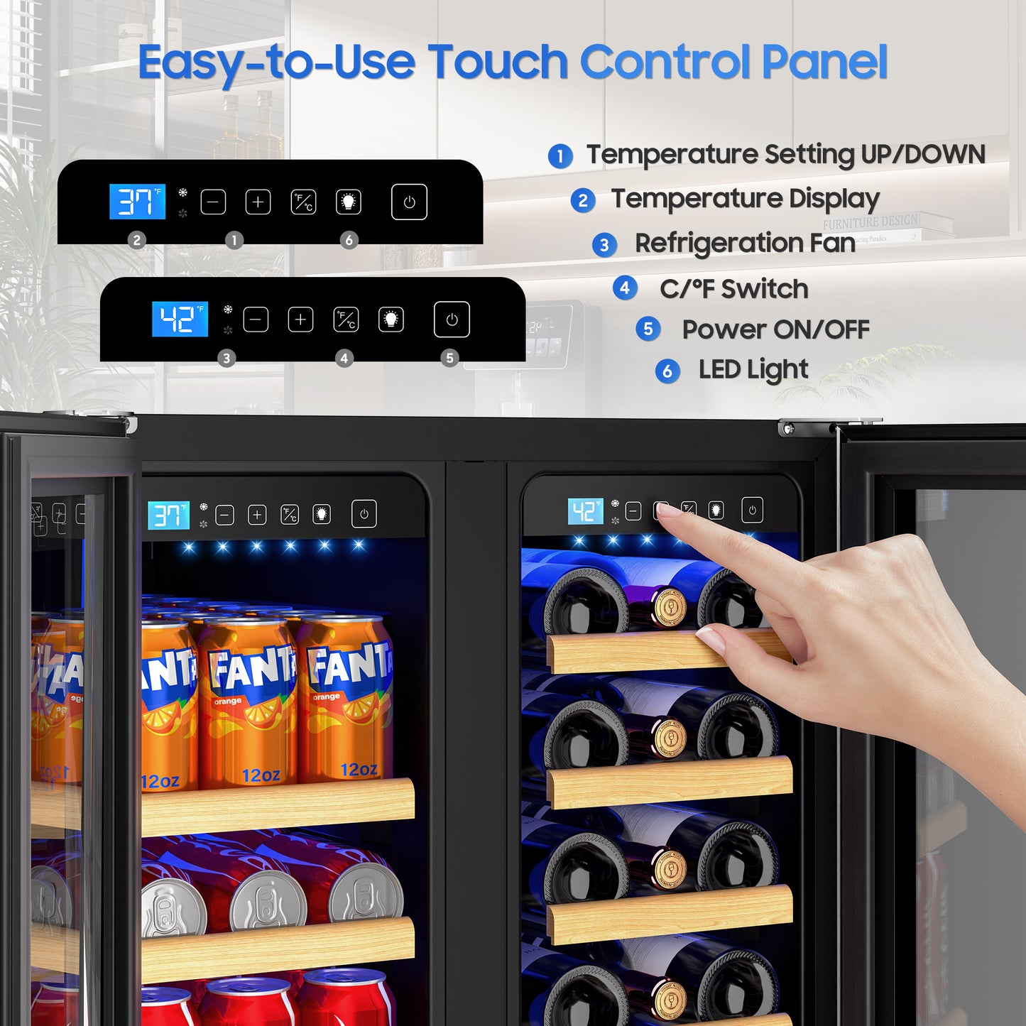 Beverage Cooler with Glass Door holds 21 Bottles and 88 Cans Wine and Beverage Refrigerator 24'', Dual Zone Wine Fridge Built in or Freestanding, Upgrade Cooling Low Noise for Kitchen, Bar, Office