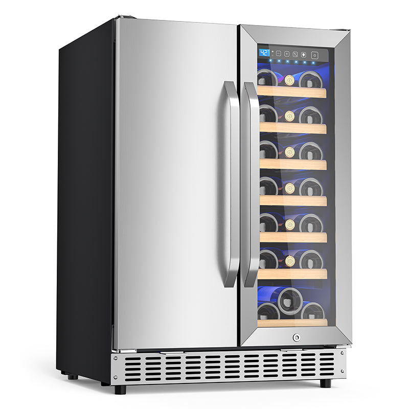 Holds 21 Bottles and 88 Cans Wine and Beverage Refrigerator, 24” Daul Zone Wine Fridge, Freestanding Under Counter Refrigerator, Stainless Steel Beverage Cooler with Adjustable Shelves