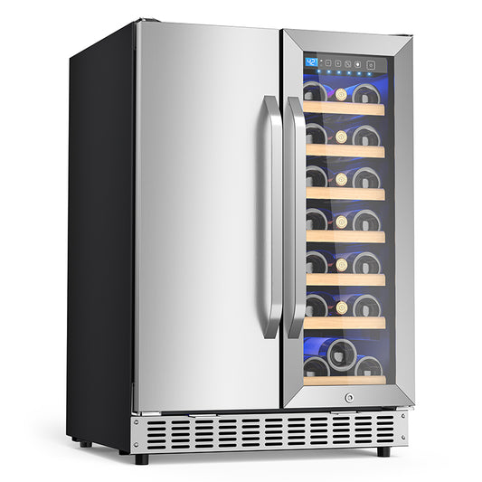 Holds 21 Bottles and 88 Cans Wine and Beverage Refrigerator, 24” Daul Zone Wine Fridge, Freestanding Under Counter Refrigerator, Stainless Steel Beverage Cooler with Adjustable Shelves