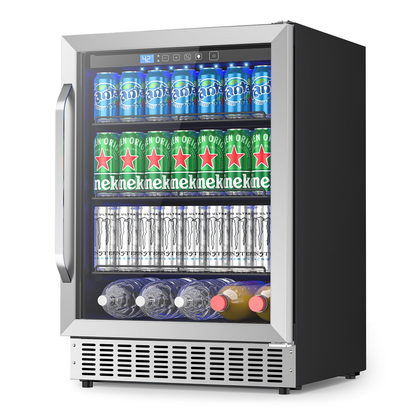 24 Inch Beverage Refrigerator, 200 Can Built-in Beverage Cooler, Under Counter Beer Fridge with Glass Door for Soda, Water, Wine - For Kitchen, Bar or Office