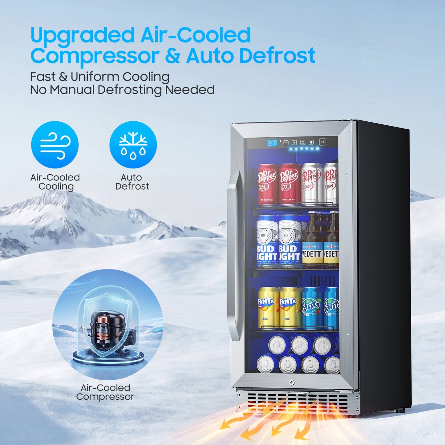 15In Under Counter Beverage Refrigerator, 92Cans Drink Fridge for Kitchen