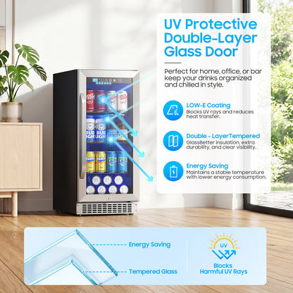 15In Under Counter Beverage Refrigerator, 92Cans Drink Fridge for Kitchen
