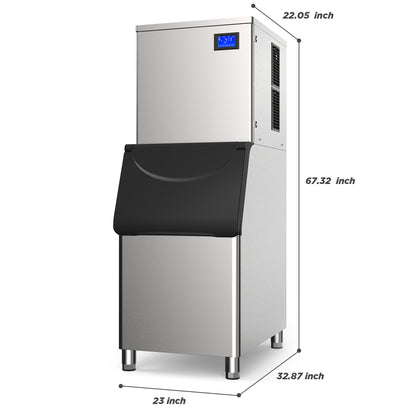 Commercial Ice Maker Machine 400Lbs/24H, Stainless Steel Clear Ice Cube Maker, 400Lbs Large Storage