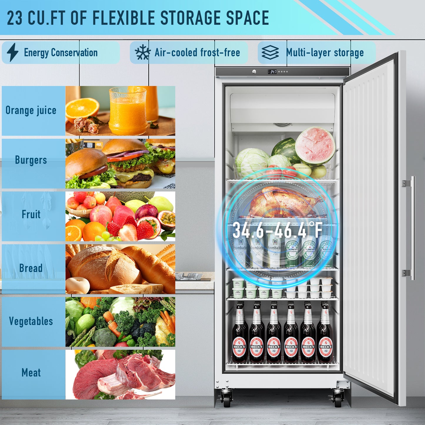 30" Commercial Refrigerator, 115V, 23 Cu.ft Single Door Reach-In Fridge, Freezerless, Fan Cooling