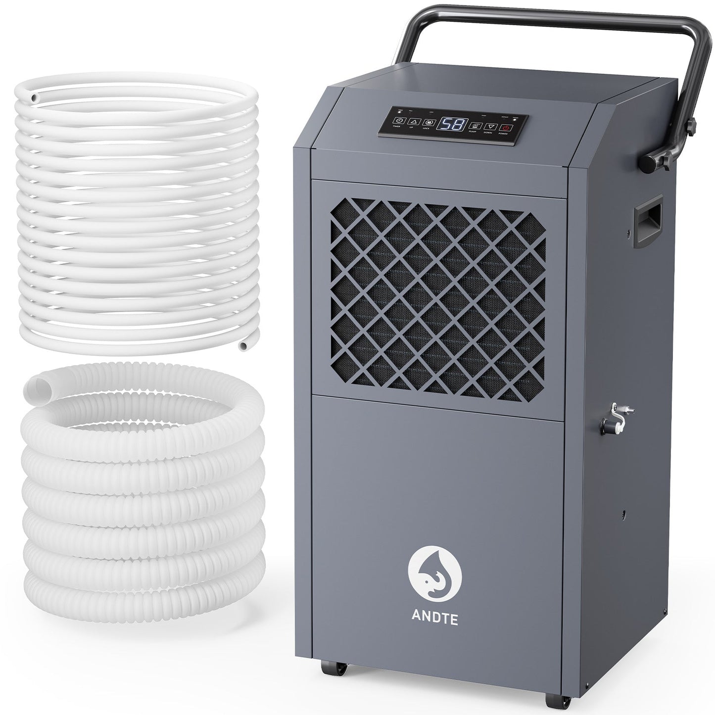ANDTE 190 Pints Commercial Dehumidifier with Drain Hose, Industrial Dehumidifier for Basements, Garages, and Flood Restoration, Includes 5-Year Warranty