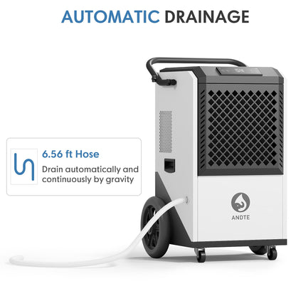 ANDTE 250 Pints Commercial Dehumidifier with Drain Hose, Industrial Dehumidifier for Basements, Garages, and Flood Restoration, Includes 5-Year Warranty