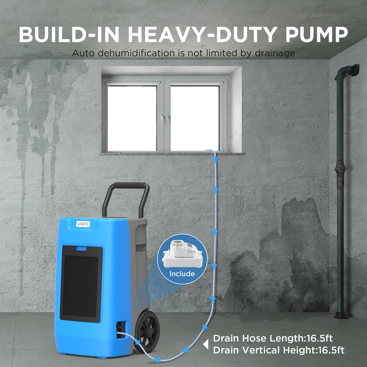 ANDTE 190 Pints Commercial Dehumidifier with Pump, Industrial Dehumidifier for Basements, Covers up to 2400 Sq.ft