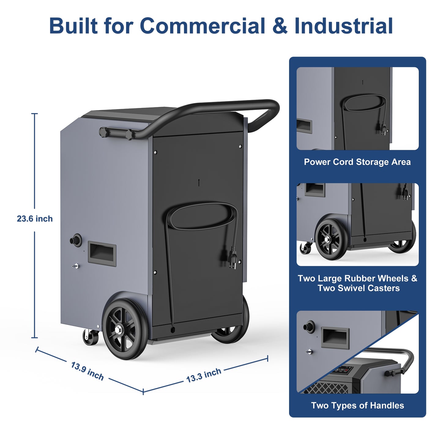 AVAHUM 160 Pints Commercial Dehumidifier With Pump for Basement,Large Dehumidifier for Basement With Drain Hose,Timer and 4 Wheels,Industrial Dehumidifiers for Flood Repair,Drying Basement,Warehouse and Factory