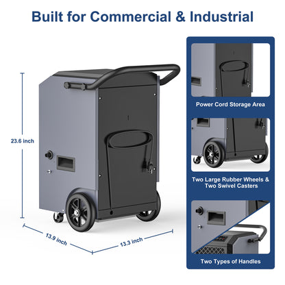AVAHUM 160 Pints Commercial Dehumidifier With Pump for Basement,Large Dehumidifier for Basement With Drain Hose,Timer and 4 Wheels,Industrial Dehumidifiers for Flood Repair,Drying Basement,Warehouse and Factory