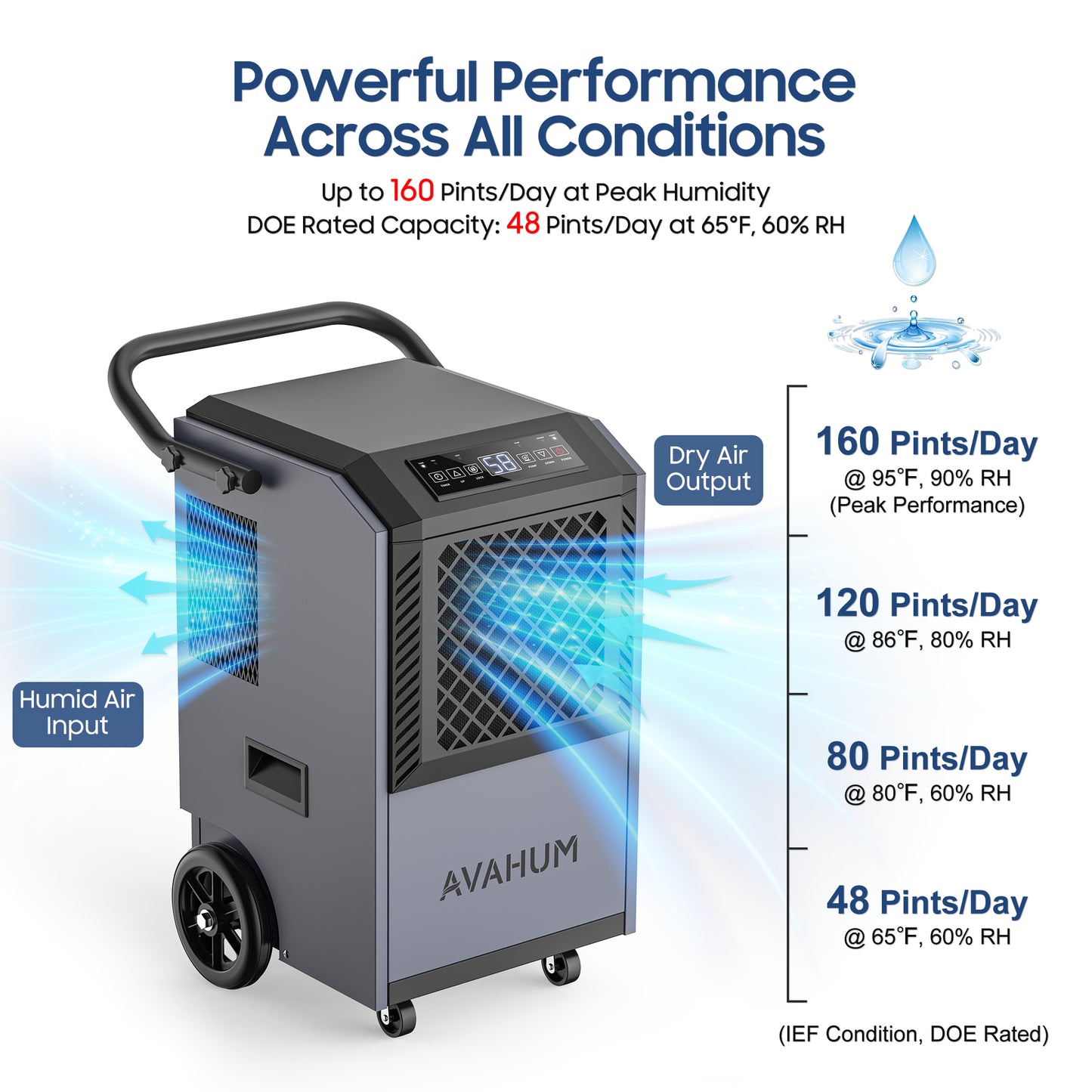 AVAHUM 160 Pints Commercial Dehumidifier With Pump for Basement,Large Dehumidifier for Basement With Drain Hose,Timer and 4 Wheels,Industrial Dehumidifiers for Flood Repair,Drying Basement,Warehouse and Factory