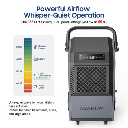 AVAHUM 160 Pints Commercial Dehumidifier With Pump for Basement,Large Dehumidifier for Basement With Drain Hose,Timer and 4 Wheels,Industrial Dehumidifiers for Flood Repair,Drying Basement,Warehouse and Factory