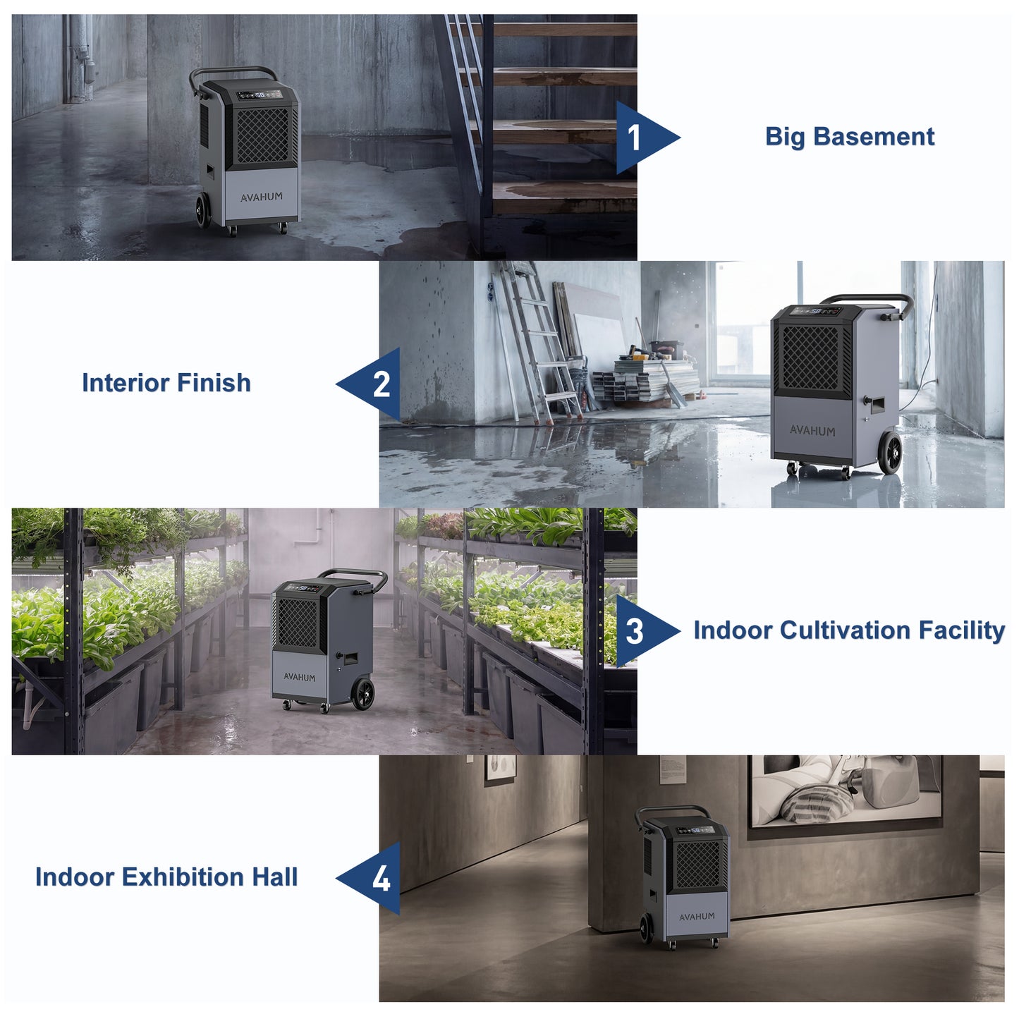 AVAHUM 160 Pints Commercial Dehumidifier With Pump for Basement,Large Dehumidifier for Basement With Drain Hose,Timer and 4 Wheels,Industrial Dehumidifiers for Flood Repair,Drying Basement,Warehouse and Factory