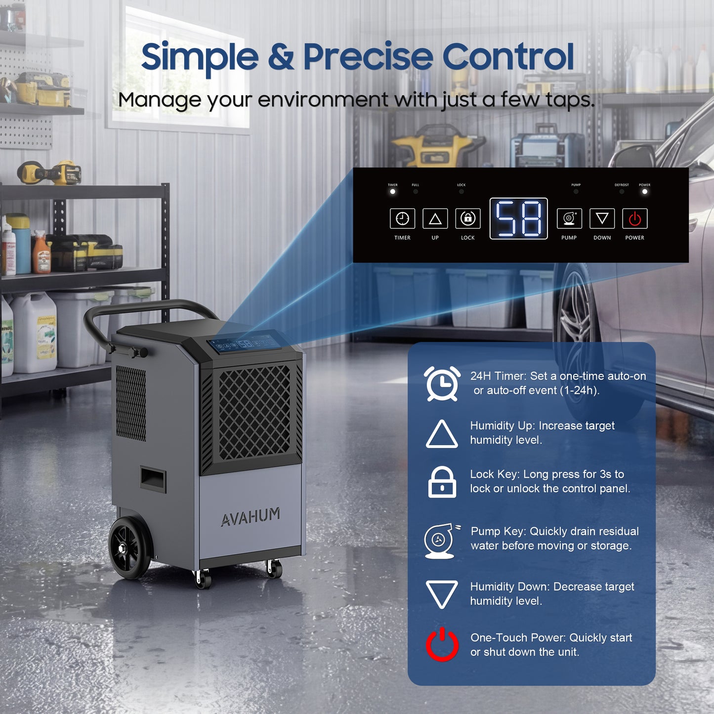 AVAHUM 160 Pints Commercial Dehumidifier With Pump for Basement,Large Dehumidifier for Basement With Drain Hose,Timer and 4 Wheels,Industrial Dehumidifiers for Flood Repair,Drying Basement,Warehouse and Factory