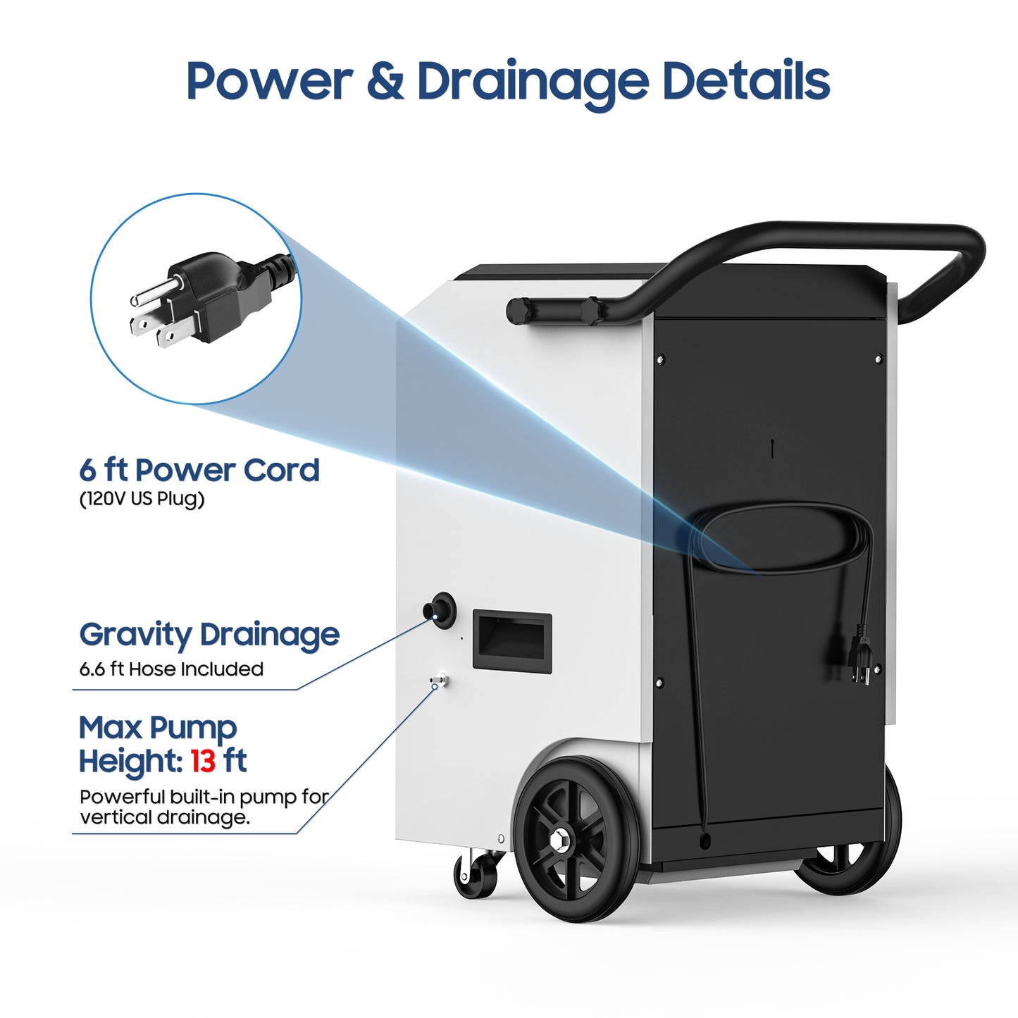 AVAHUM 160 Pints Commercial Dehumidifier with Pump, Drain Hose and Washable Filter Space up to 7500 Sq. Ft, for Basements, Industrial or Commercial Spaces - 1 Year Quality Coverage