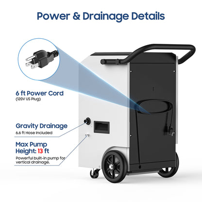 AVAHUM 160 Pints Commercial Dehumidifier with Pump, Drain Hose and Washable Filter Space up to 7500 Sq. Ft, for Basements, Industrial or Commercial Spaces - 1 Year Quality Coverage