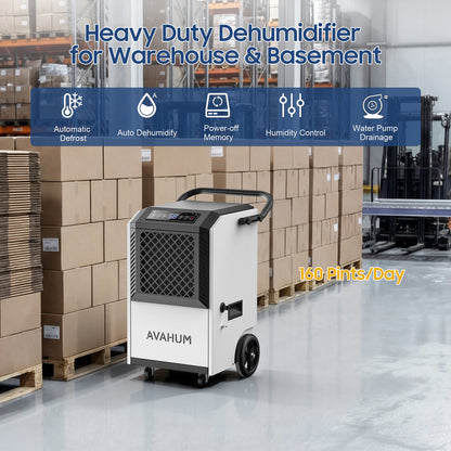 AVAHUM 160 Pints Commercial Dehumidifier with Pump, Drain Hose and Washable Filter Space up to 7500 Sq. Ft, for Basements, Industrial or Commercial Spaces - 1 Year Quality Coverage