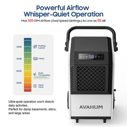 AVAHUM 160 Pints Commercial Dehumidifier with Pump, Drain Hose and Washable Filter Space up to 7500 Sq. Ft, for Basements, Industrial or Commercial Spaces - 1 Year Quality Coverage