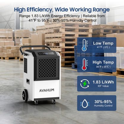 AVAHUM 160 Pints Commercial Dehumidifier with Pump, Drain Hose and Washable Filter Space up to 7500 Sq. Ft, for Basements, Industrial or Commercial Spaces - 1 Year Quality Coverage