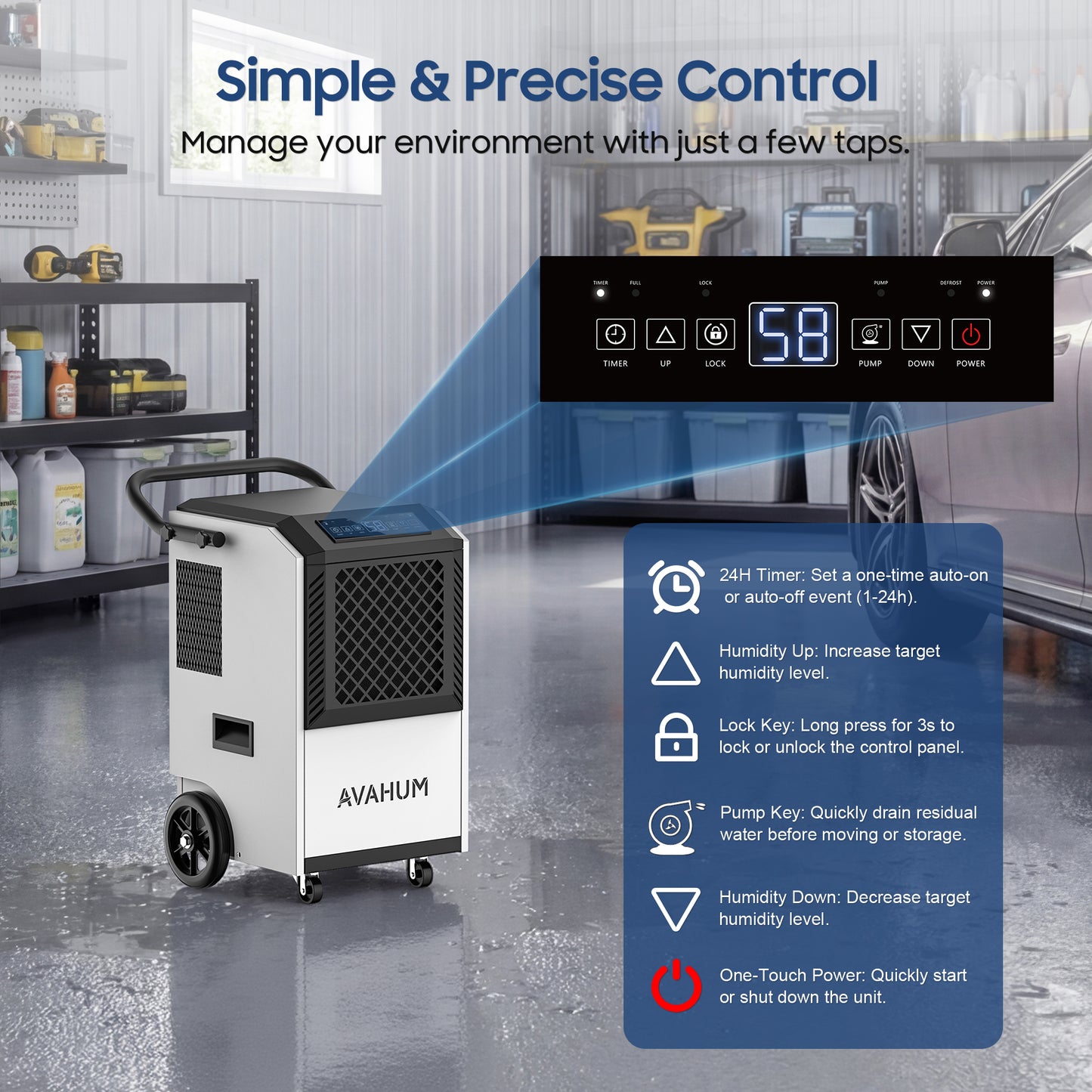 AVAHUM 160 Pints Commercial Dehumidifier with Pump, Drain Hose and Washable Filter Space up to 7500 Sq. Ft, for Basements, Industrial or Commercial Spaces - 1 Year Quality Coverage