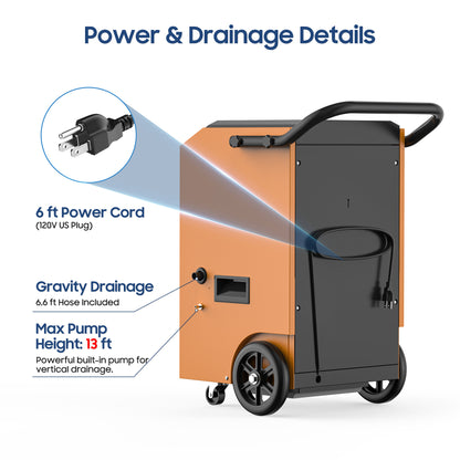 AVAHUM 160 Pints Commercial Dehumidifier with Pump and Drain Hose for Basements, Heavy Duty Commercial Grade Dehumidifiers for Large Spaces, Warehouse, Industry Water Damage Unit, Auto Defrost