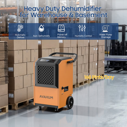 AVAHUM 160 Pints Commercial Dehumidifier with Pump and Drain Hose for Basements, Heavy Duty Commercial Grade Dehumidifiers for Large Spaces, Warehouse, Industry Water Damage Unit, Auto Defrost