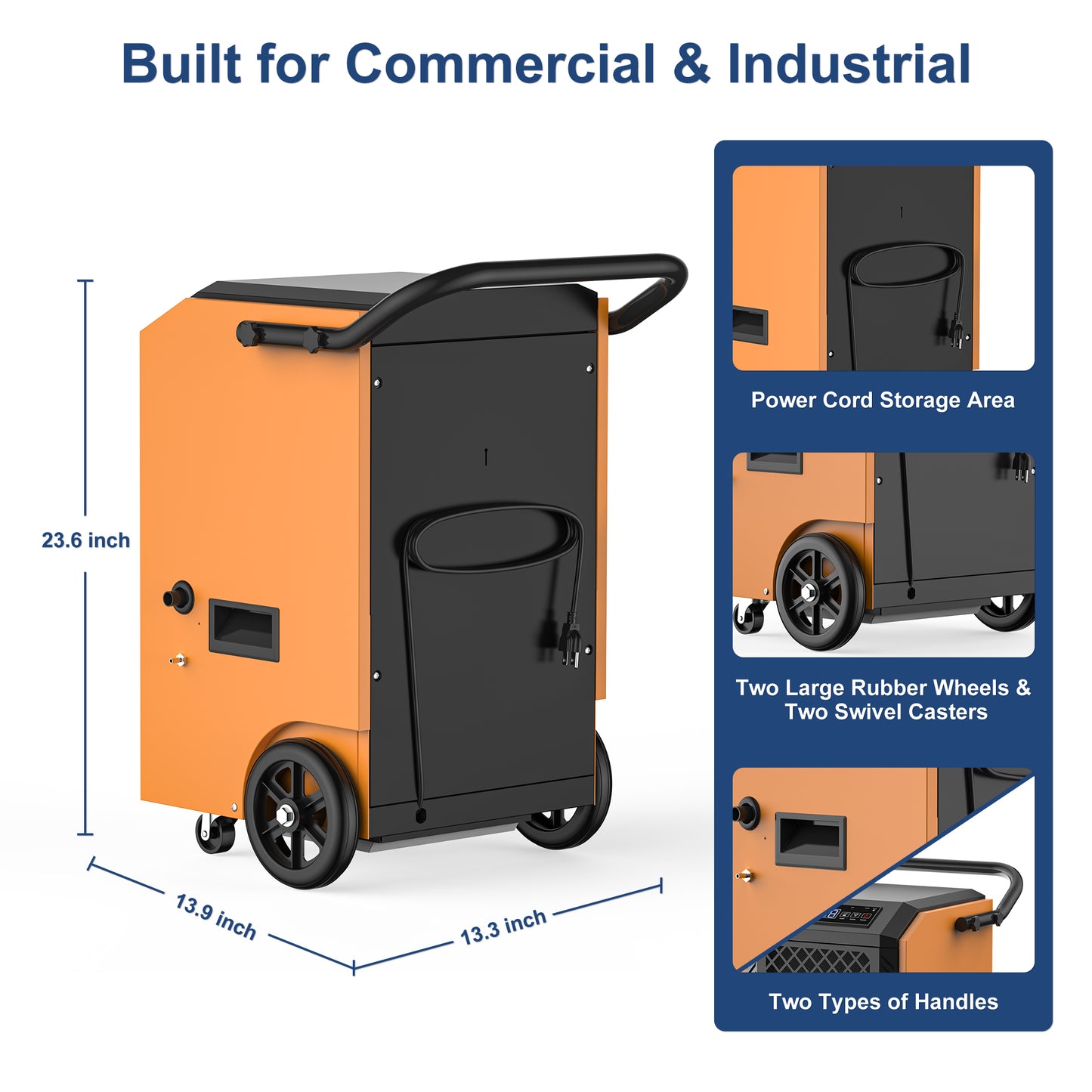 AVAHUM 160 Pints Commercial Dehumidifier with Pump and Drain Hose for Basements, Heavy Duty Commercial Grade Dehumidifiers for Large Spaces, Warehouse, Industry Water Damage Unit, Auto Defrost