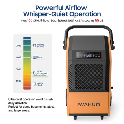 AVAHUM 160 Pints Commercial Dehumidifier with Pump and Drain Hose for Basements, Heavy Duty Commercial Grade Dehumidifiers for Large Spaces, Warehouse, Industry Water Damage Unit, Auto Defrost