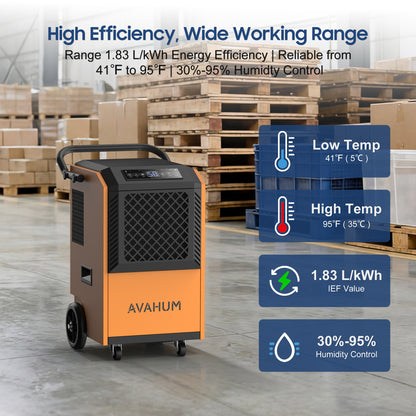 AVAHUM 160 Pints Commercial Dehumidifier with Pump and Drain Hose for Basements, Heavy Duty Commercial Grade Dehumidifiers for Large Spaces, Warehouse, Industry Water Damage Unit, Auto Defrost
