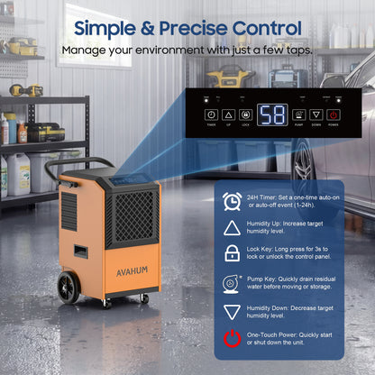 AVAHUM 160 Pints Commercial Dehumidifier with Pump and Drain Hose for Basements, Heavy Duty Commercial Grade Dehumidifiers for Large Spaces, Warehouse, Industry Water Damage Unit, Auto Defrost