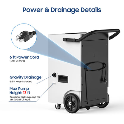 AVAHUM Commercial Dehumidifier, 160 Pints Large Dehumidifier with Pump Drain Hose, Up to 7,000 sq. ft, for Crawl Space, Basement, Warehouse, Water Damage Restoration, Job Sites