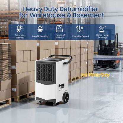 AVAHUM Commercial Dehumidifier, 160 Pints Large Dehumidifier with Pump Drain Hose, Up to 7,000 sq. ft, for Crawl Space, Basement, Warehouse, Water Damage Restoration, Job Sites