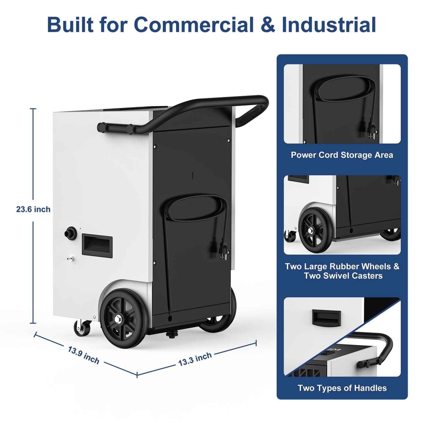 AVAHUM Commercial Dehumidifier, 160 Pints Large Dehumidifier with Pump Drain Hose, Up to 7,000 sq. ft, for Crawl Space, Basement, Warehouse, Water Damage Restoration, Job Sites