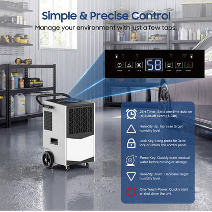 AVAHUM Commercial Dehumidifier, 160 Pints Large Dehumidifier with Pump Drain Hose, Up to 7,000 sq. ft, for Crawl Space, Basement, Warehouse, Water Damage Restoration, Job Sites