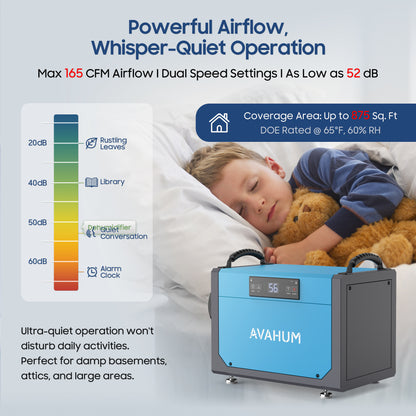AVAHUM 113 Pints Crawl Space Dehumidifier for Basements, Commercial Dehumidifier with Drainage Hose, Coverage Area 1300 Sq.ft