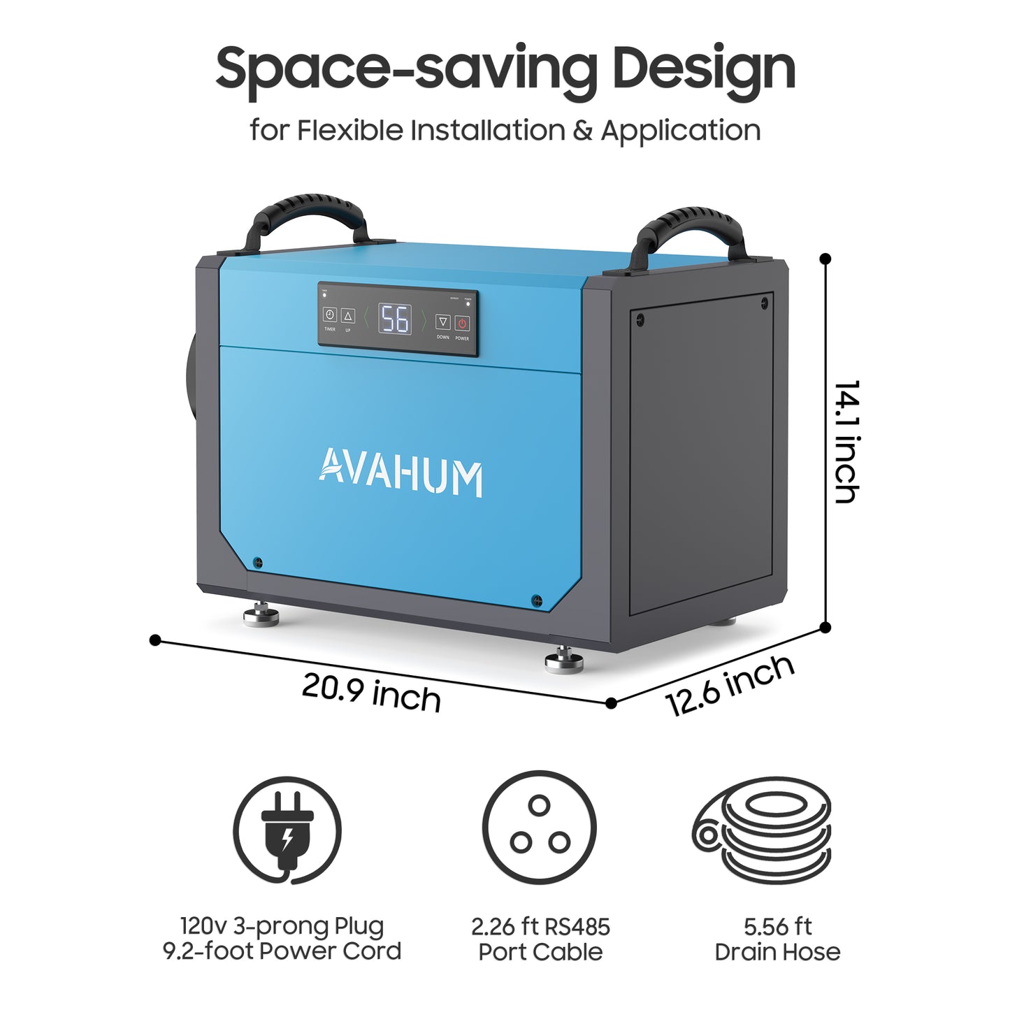 AVAHUM 113 Pints Crawl Space Dehumidifier for Basements, Commercial Dehumidifier with Drainage Hose, Coverage Area 1300 Sq.ft