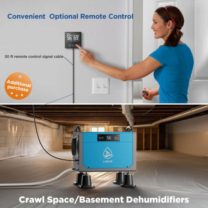 LUBAIR 113 Pints Crawl Space Dehumidifier for Basements, Commercial Dehumidifier with Drainage Hose, Coverage Area 1400 Sq.ft